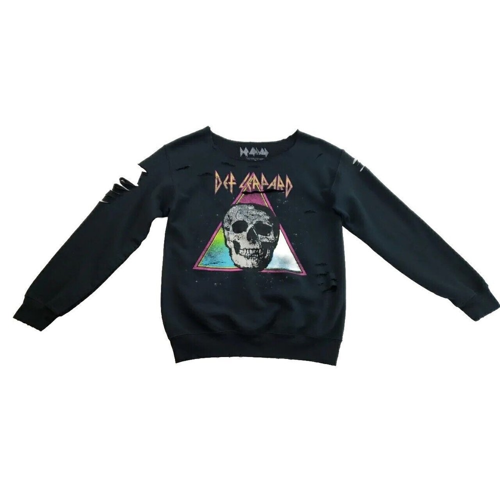 Def Leppard Band - Black Distressed Round Neck Cut Sweatshirt - Size S
